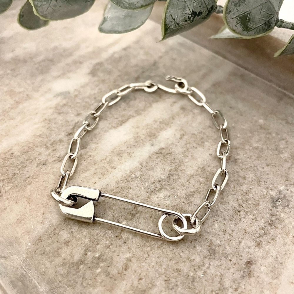 925 Sterling Silver Paperclip Bracelet Unique Vintage Silver Bracelet - Picture 3 of 5